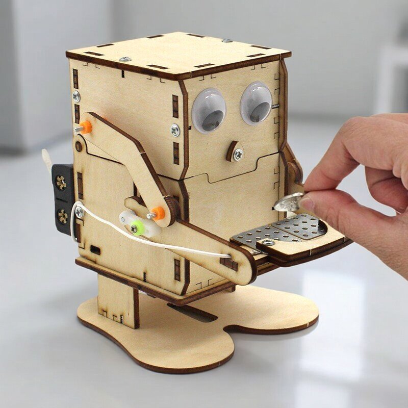 Science Project Kit - 나무 조립 DIY 로봇 동전 먹는