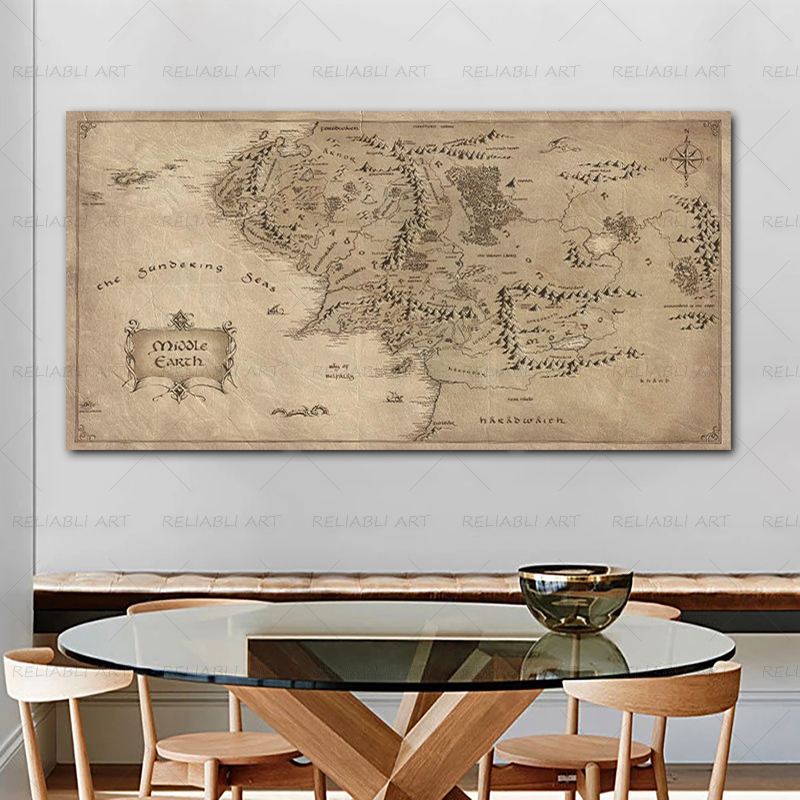 레트로 반지의 제왕지도 포스터 빈티지 중간 지구지도 캔 - Star Map Poster 리뷰 및 가격